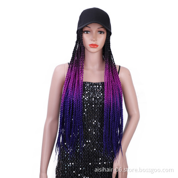 Aisi Hair Vendor Baseball Hat With Long Ombre Purple Twist Crochet Braiding Hair Extension For Black Women Synthetic Hair Wigs